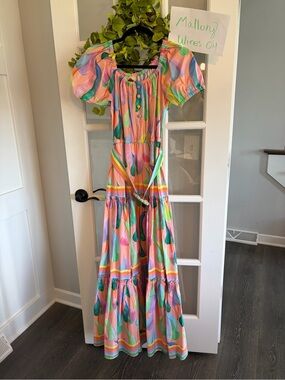 farm rio green fish dress Tropical Swing Green Sleeveless Midi Dress